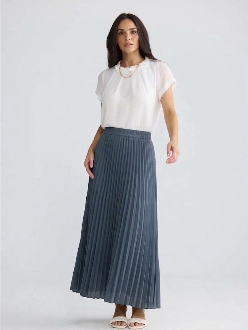 Max Studio Pleated Maxi Skirt in Slate Blue